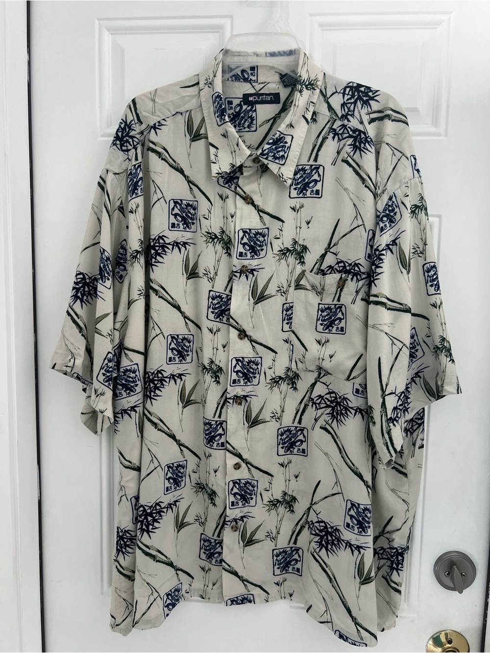 Puritan Hawaiian Shirt Mens 3XL Ivory Button Down Rayon Floral Flowers Vtg #918